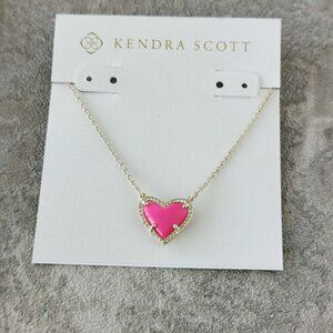 Kendra Scott Gold Magenta Ari Heart Necklace Genuine
